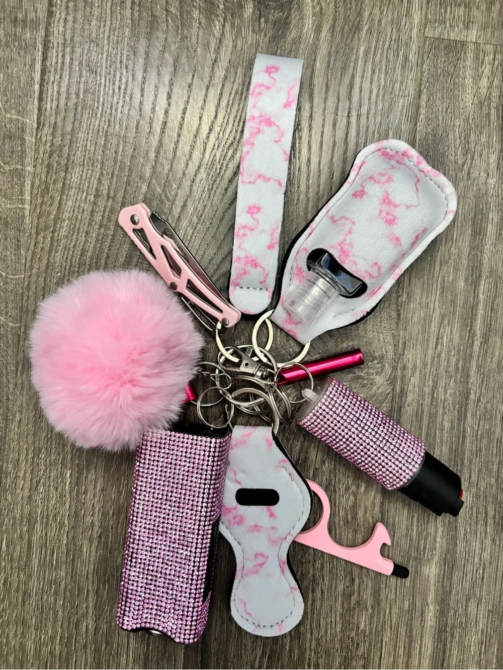 Purple Kids Accessory Keychain Set with Pom Pom and Safety Alarm